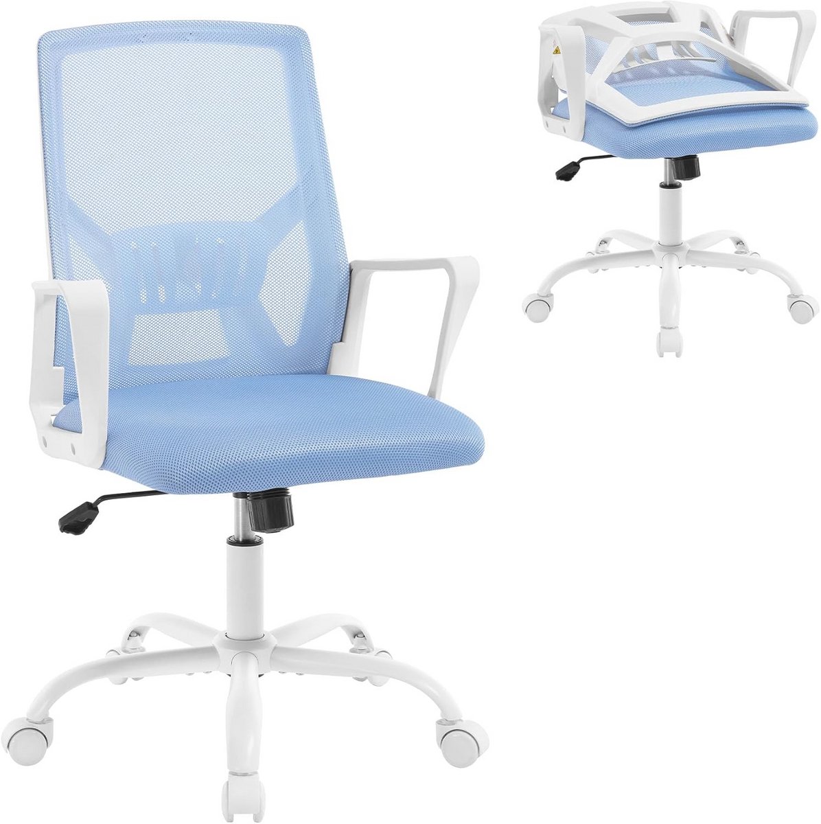 Ergonomische bureaustoel met Inklapbare Rugleuning - Draaibaar en Verstelbaar - Blauw