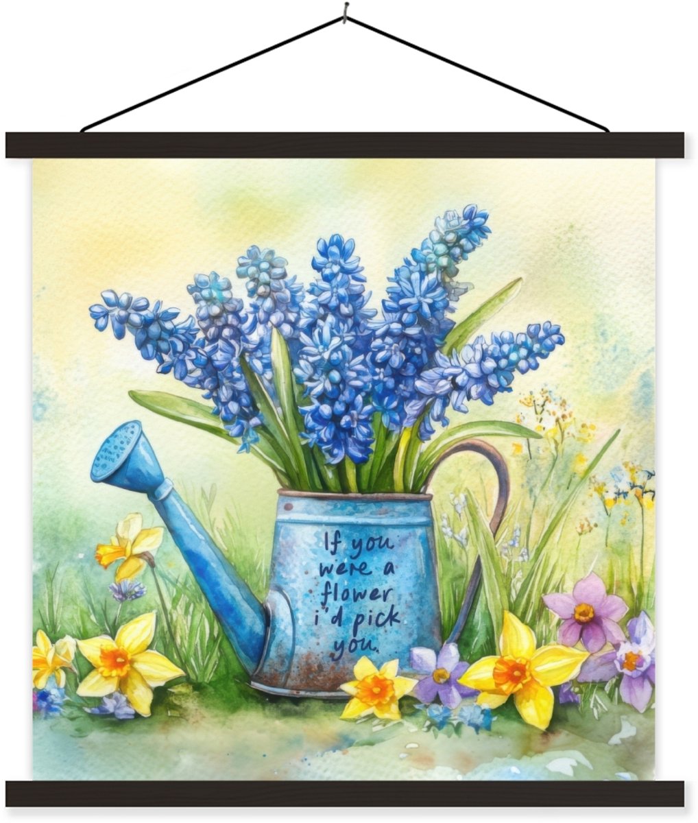 Posterhanger incl. Poster 120x120 cm - Schoolplaat - Lavendelbloemen - Quote - Gieter - Te