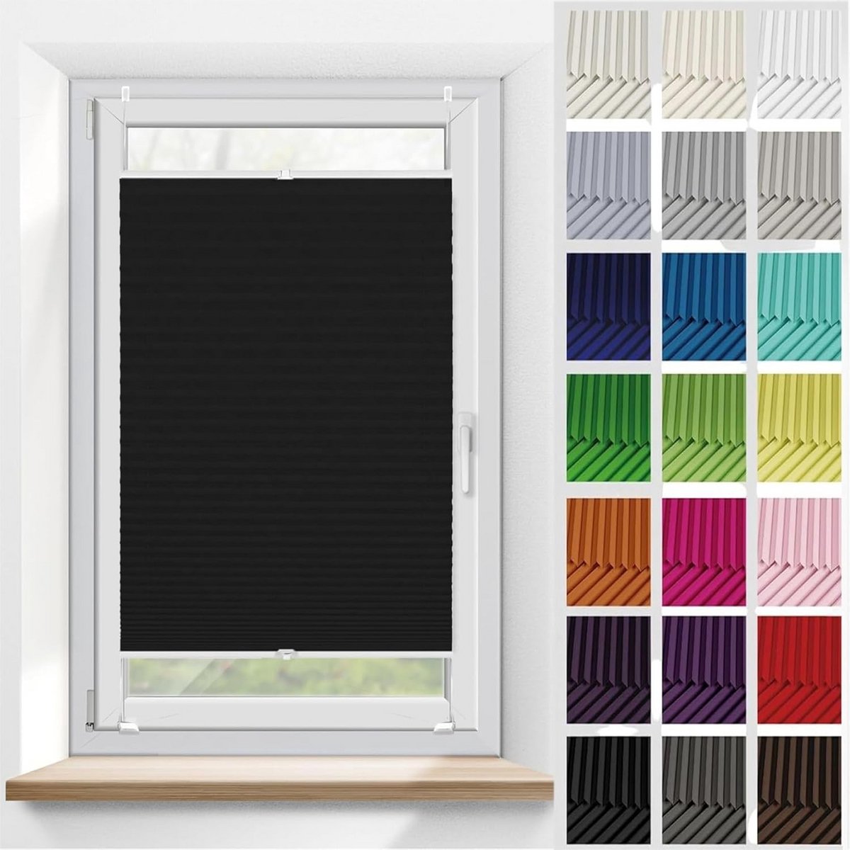 Plisségordijn Klem Fixatie Zwart 20x165 cm voor Raam en Deur - Zonwering en Privacy