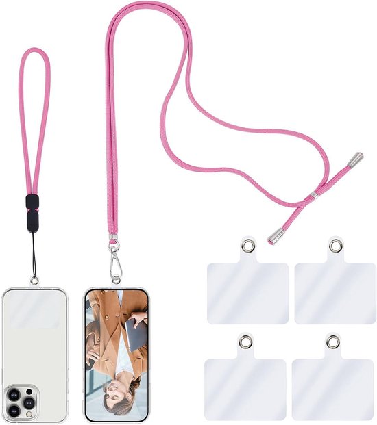 Simarro Universeel Telefoonkoord – 2 Lanyards + 4 Stickers, Verstelbaar Nylon, Draagbaar Als Nek- Of Polsband