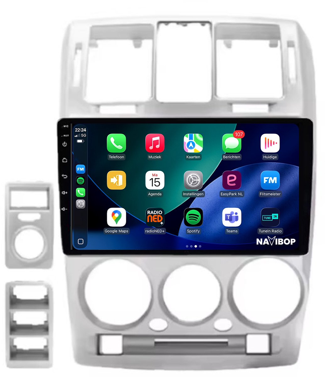 Geschikt voor Hyundai Getz (2002 t/m 2011) | 9 inch Android 15.0 CarPlay autoradio | Draadloos CarPlay & Android Auto | 2GB RAM + 32GB | Externe microfoon & Achteruitrijcamera (AHD) | Bluetooth & WiFi | NAVIBOP NB-1976 | Bouwjaar 2002 t/m 2011