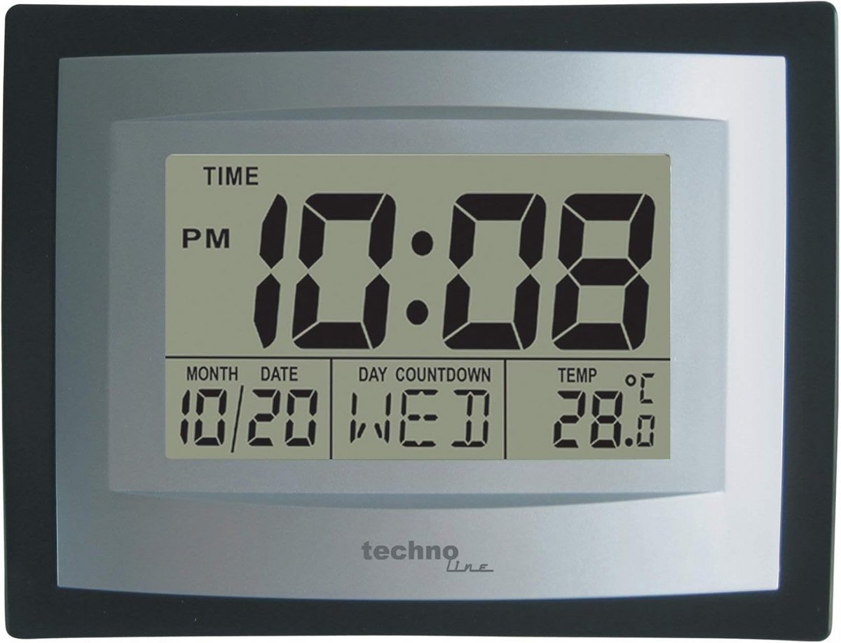 Wandklok met Datum, Temperatuur en Alarm - Zilver/Zwart