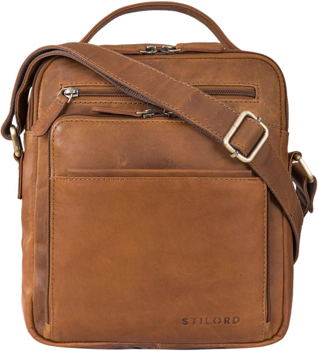 Elegante Leren Schoudertas voor Heren - Premium Vintage Tas in Cognac