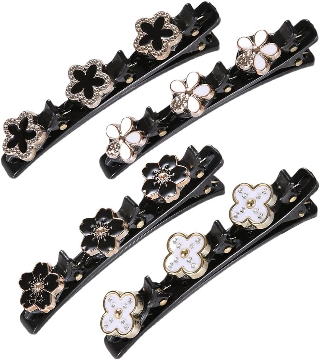 Set van 4 Elegante Haarspelden met Kristal & Strass Bloemmotieven voor Vrouwen