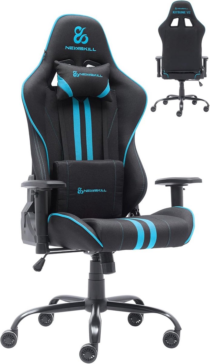 Ergonomische Gaming Stoel Blauw Stof Verstelbaar tot 180 Graden