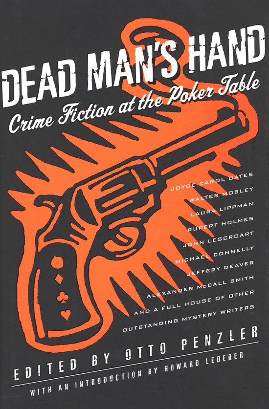 Boekomslag voor "Dead Man's Hand" met een illustratie van een oranje revolver tegen een zwarte achtergrond. Tekst in het wit en oranje.
