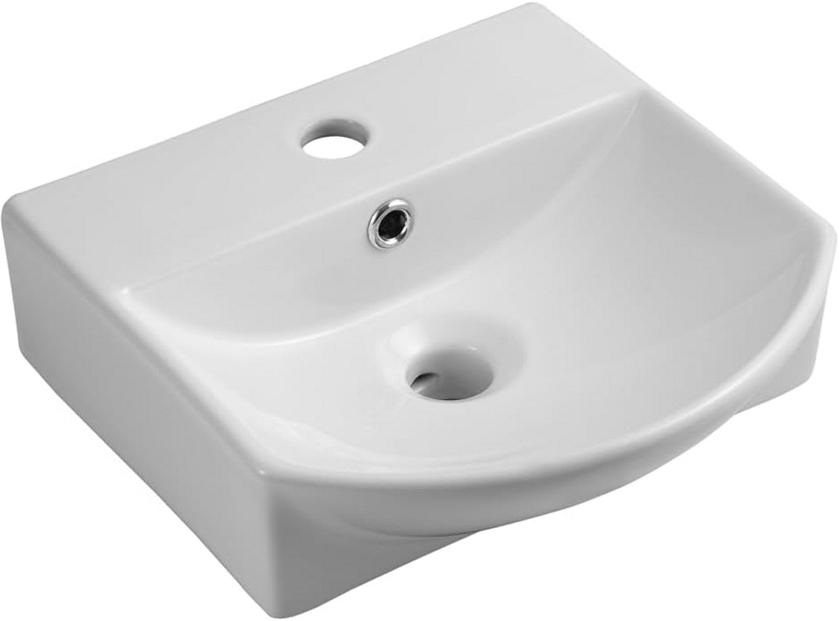Compacte Gebogen Wandwastafel Keramiek Badkamer Wastafel Wit