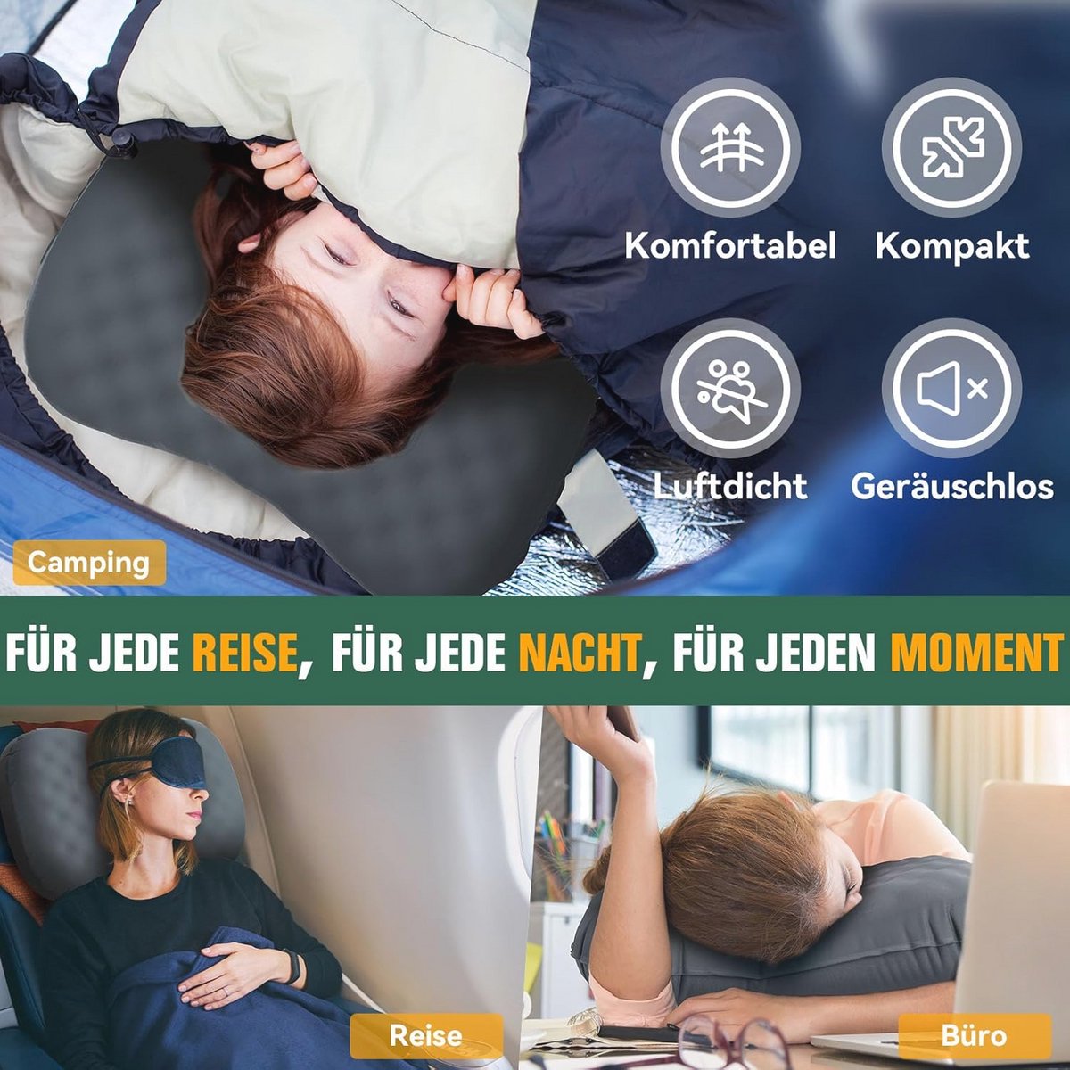 Opblaasbare Kussen Voor Kamperen - Ergonomisch Nekkussen Met Geheugenfoam - Lichtgewicht Reiskussen Voor Buiten - Comfortabel Kussen Voor Tent En Strand