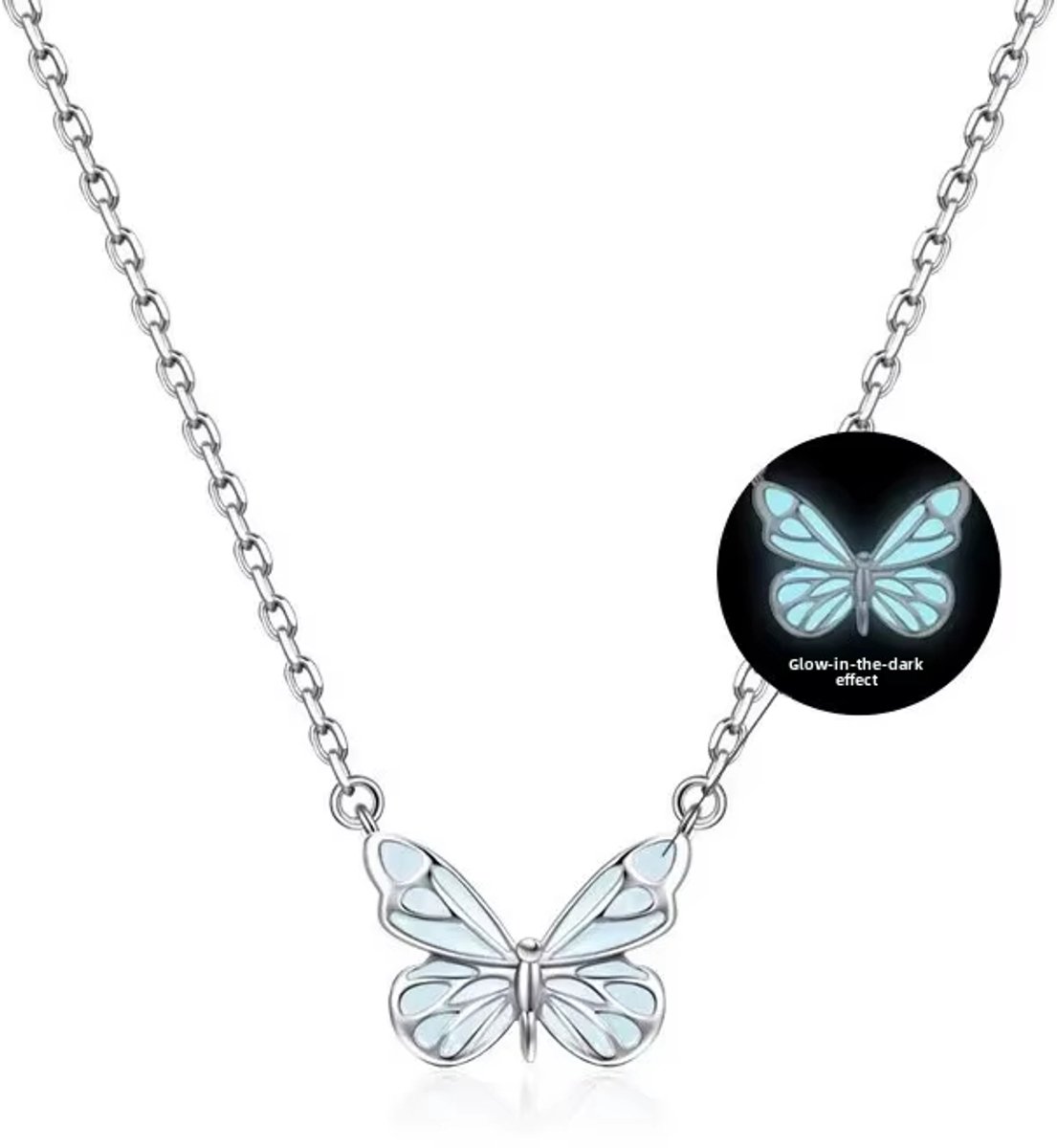 Blauwe Lichtgevende Vlinder Ketting Dames – Glow in the Dark Ketting, Vlinder Sieraad, Luxe Mode Cadeau voor Haar