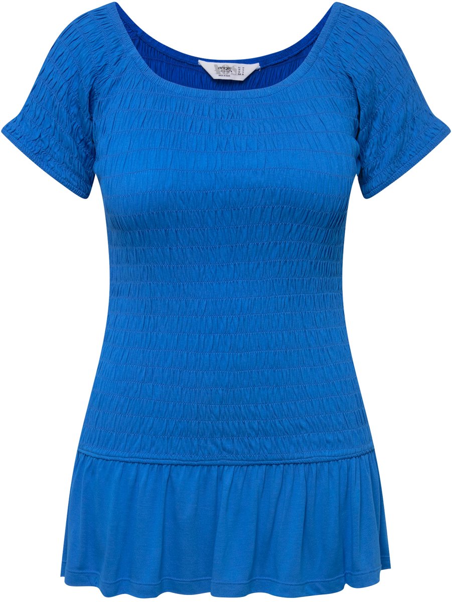 Angel of Style - Dames - Top slim fit elastisch gerimpeld korte mouwen volant - Middenblauw - Maat 46