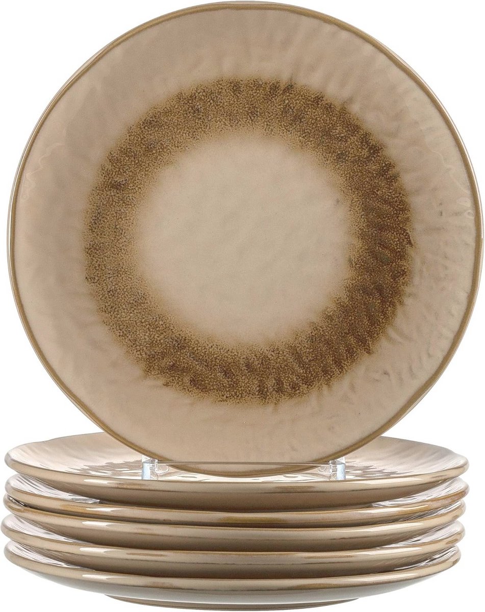 Set van 6 keramische borden - Beige, ideal voor elke tafel