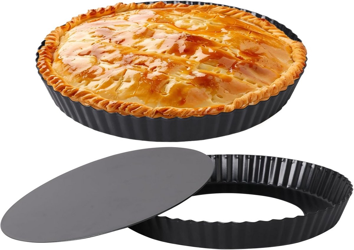 Set van 2 Ronde Taartvormen met Antiaanbaklaag en Losse Bodem, 22,5 cm