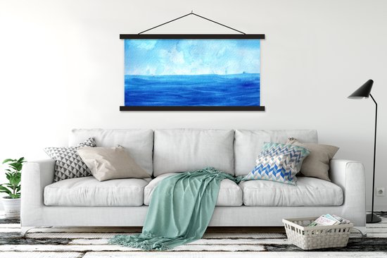 Porte-affiche avec affiche - Affiche scolaire - Mer - Aquarelle - Ciel - 150x75 cm - Lattes noires
