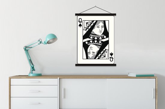 Illustration d'une reine de pique carte à jouer affiche textielposter lattes noires 90x120 cm - Tirage photo sur plaque scolaire (décoration murale salon / chambre)