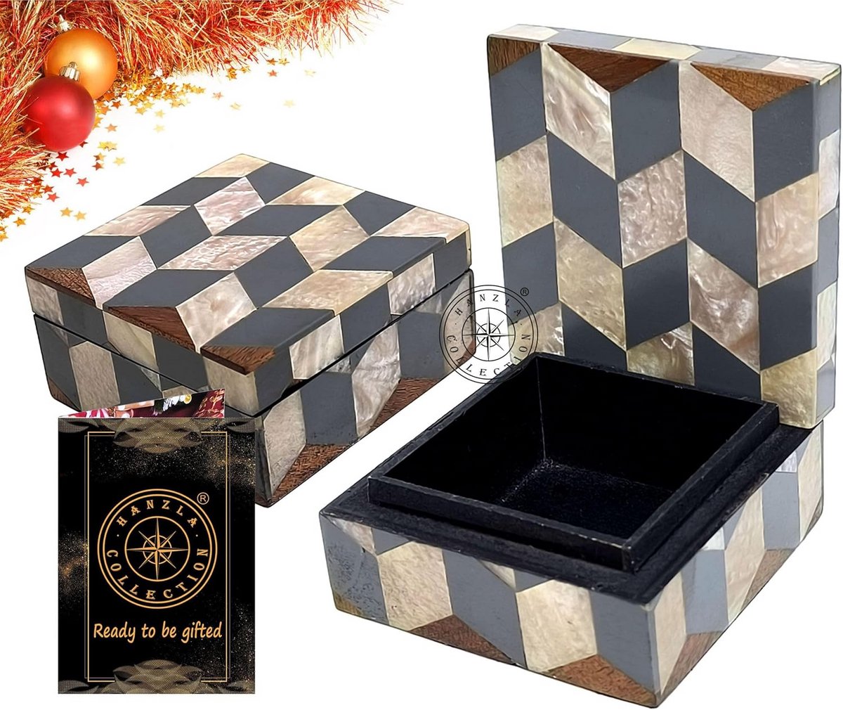 Decoratieve Sieradendoos Hars en Hout - Antiek Opbergdoosje voor Juwelen en Aandenkens