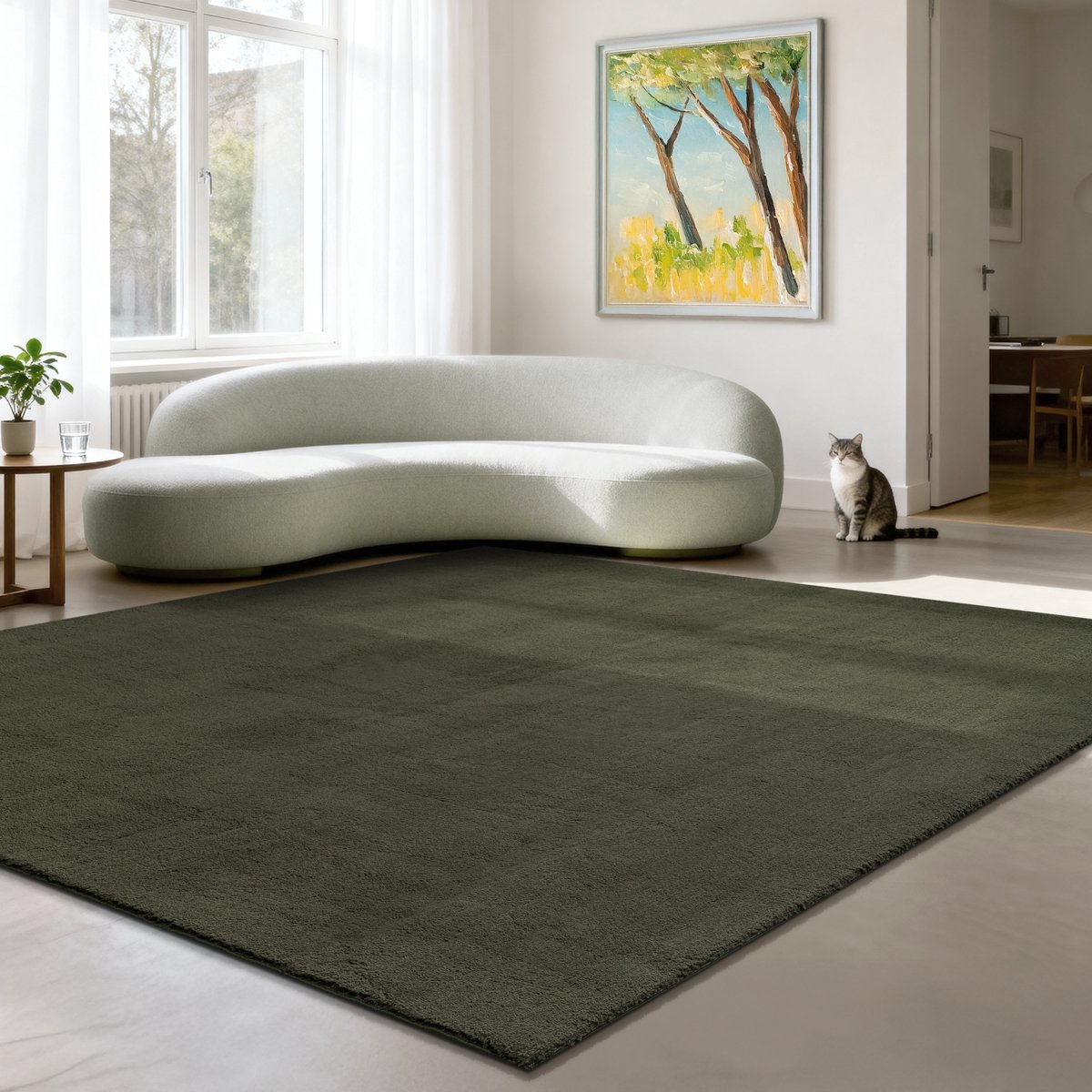the carpet RELAX – Extra Zacht & Wasbaar Vloerkleed tot 30°C met Antislip Onderzijde – Fluweelachtige Structuur – Voor Slaapkamer of Woonkamer – Donkergroen, 240 x 240 cm vierkant