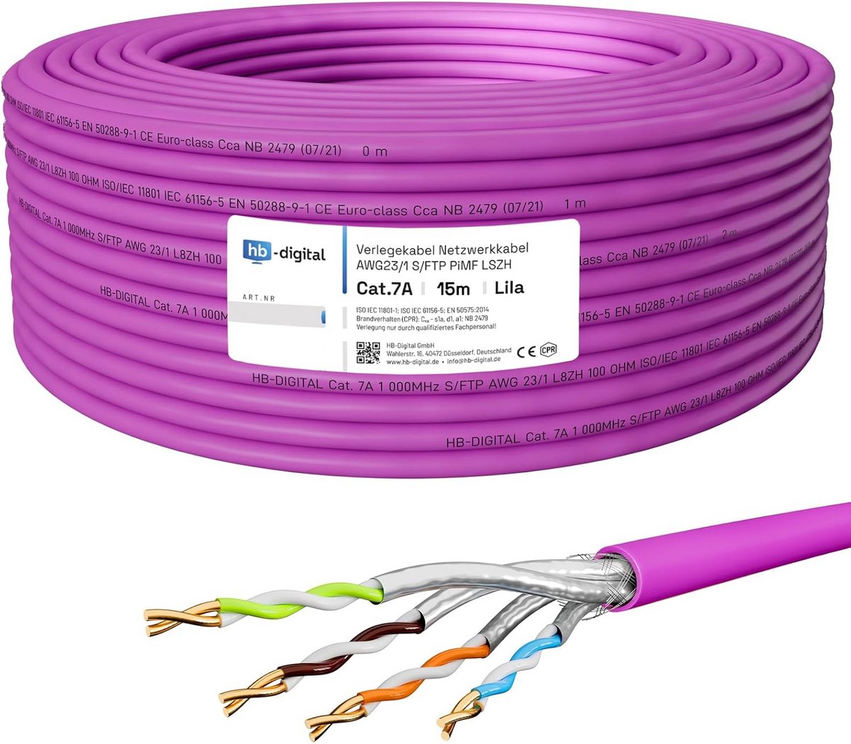 Installatie Netwerkkabel CAT.7a - 15 Meter S/FTP Pure Koper 10 Gbit/s LSZH