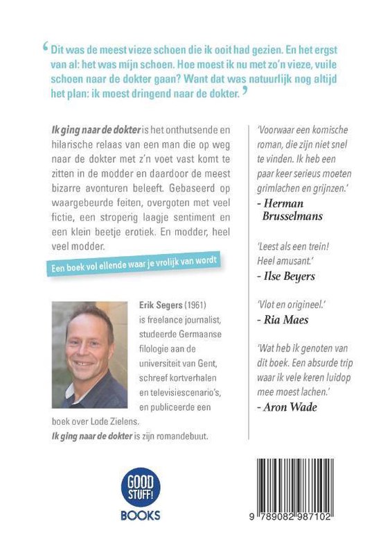Achterkant van het boek 'Ik ging naar de dokter' met een foto van de auteur Erik Segers.