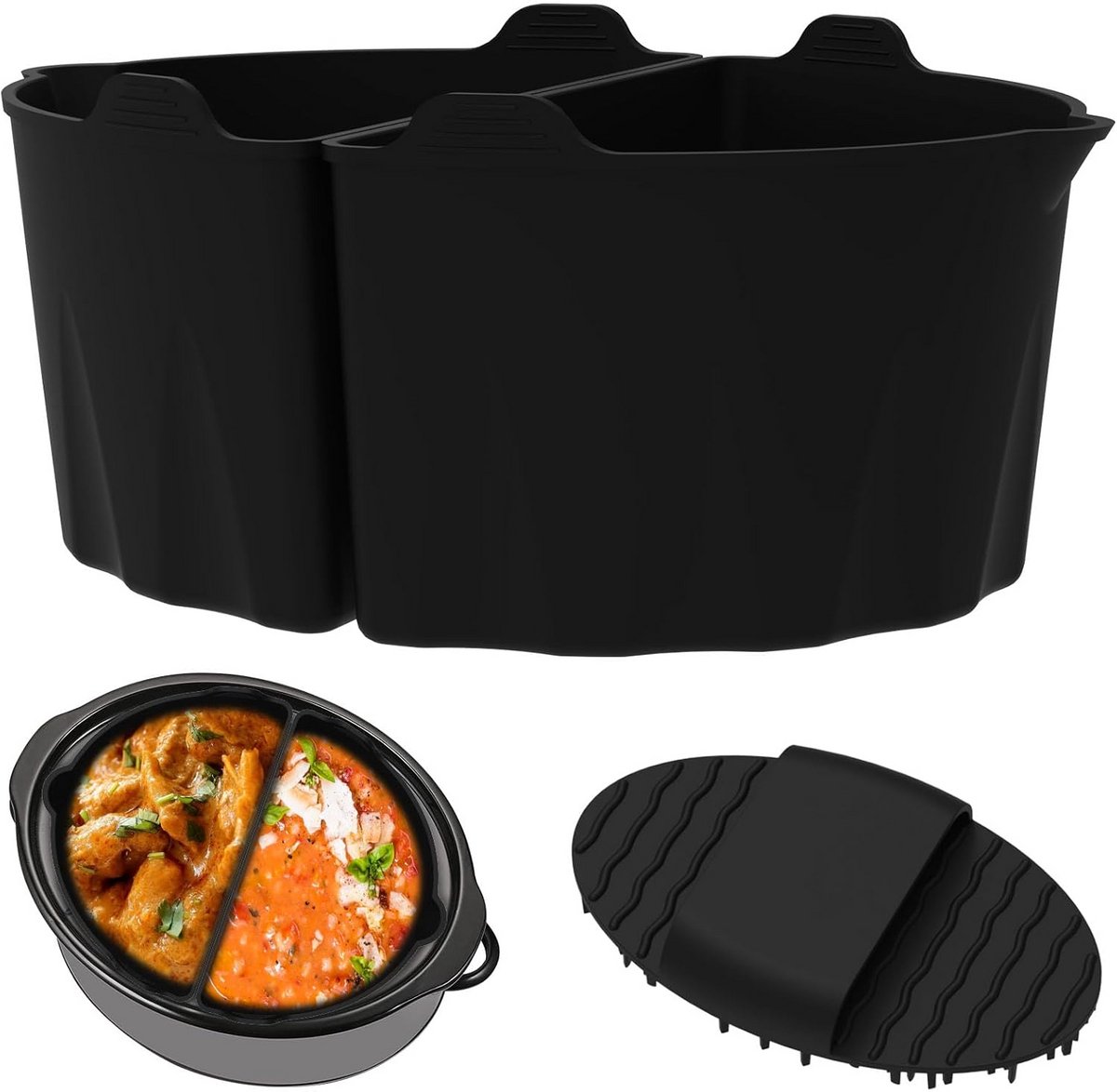 2x Herbruikbare Siliconen Slowcooker Liner met Scheidingswand - Lekdicht voor 6 Qt Ovalen & Ronde Crockpot