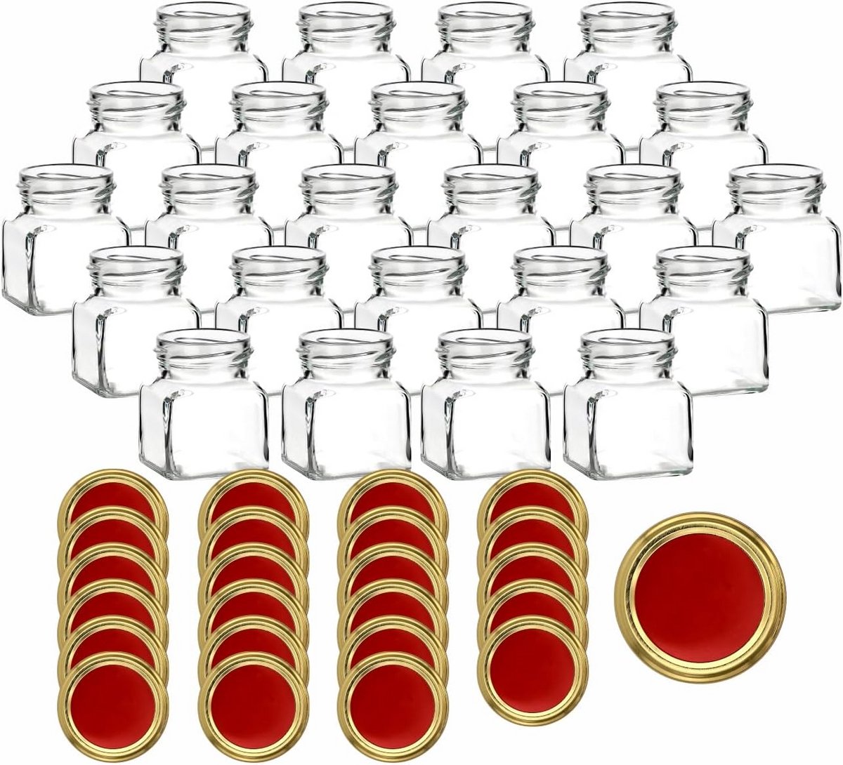 Set van 24 vierkante inmaakpotten met schroefdeksel - 120 ml voor het inmaken en bewaren