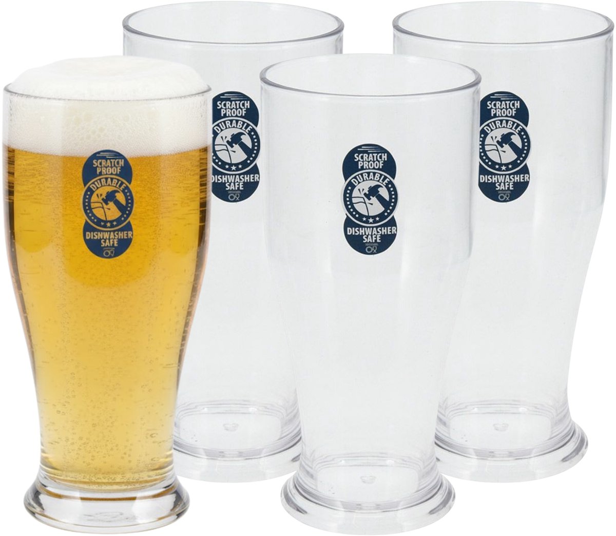 Excellent Houseware Bierglas - 8x - 520 ml - onbreekbaar kunststof - herbruikbaar