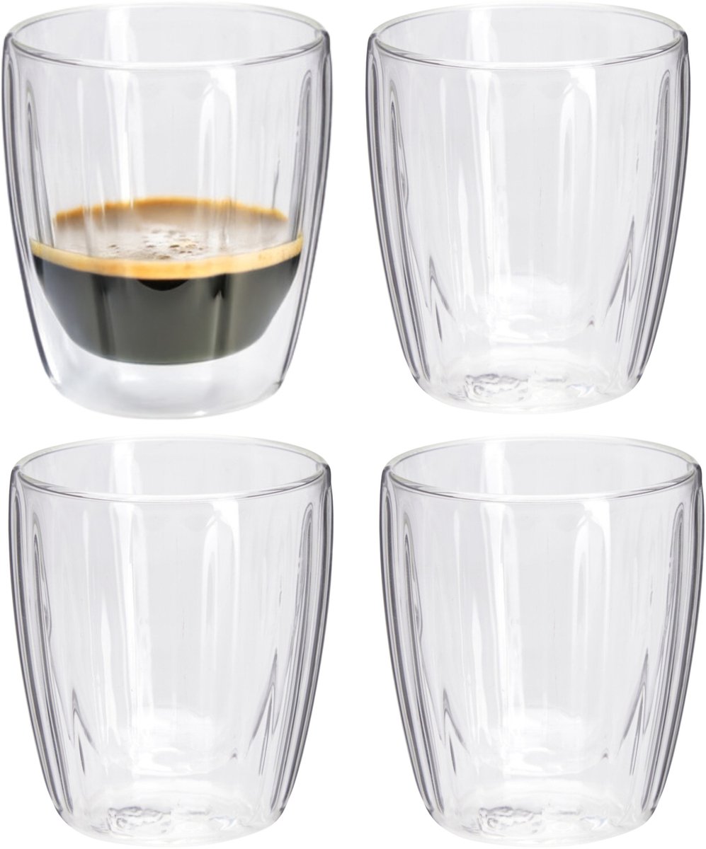Excellent Houseware dubbelwandige Koffieglazen - 4x - espresso - 125 ml - D7 x H8 cm