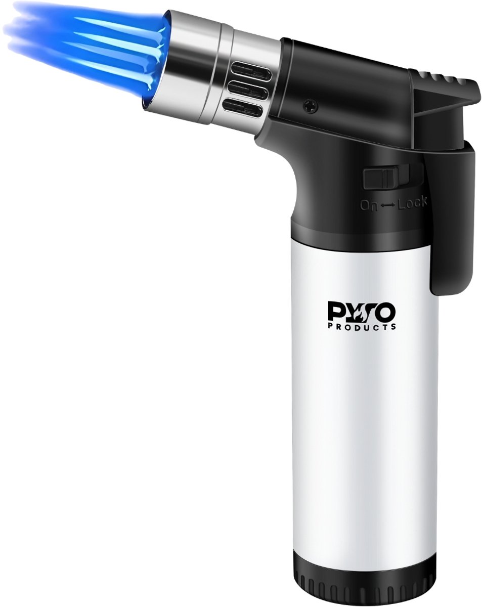 PyroProducts PyroTorch Quattro - Gasaansteker - Windbestendig & Navulbaar - Kinderslot - Zilver