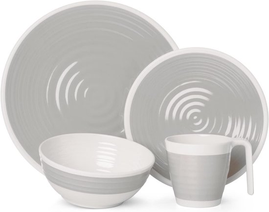 Melamine campingservies, set voor 4 personen, Stone Blue 4 Milano rode wijnglazen, rode wijnglazen, tafelservies, picknick, BBQ, kookgerei