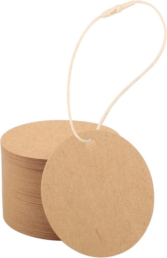 200 stuks ronde geschenkhangers van kraftpapier 5,5 cm