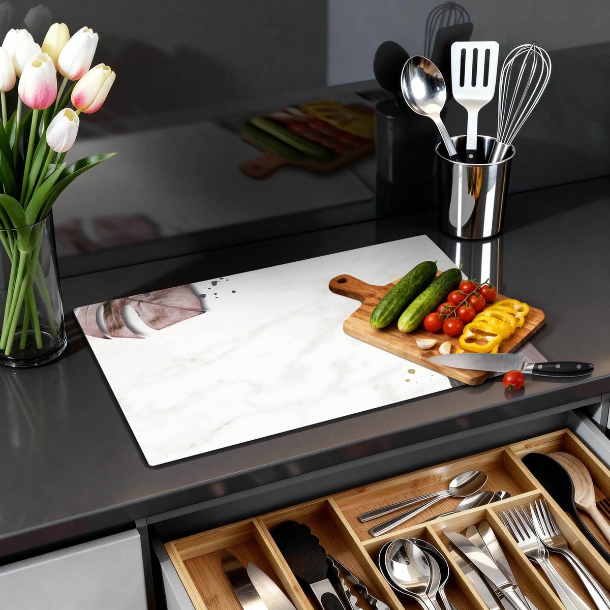 KitchenArt - Soft Blush - Inductie Beschermer - 83x51.5 cm - Kookplaat Beschermer - Luxe Afdekplaat Inductieplaat - Anti-slip & Oprolbaar - Beschermmat Inductiekookplaat