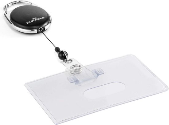 Durable 890701 ID-kaarthouder Met Jojo STYLE – Transparant/zwart – Voor 1 Liggende Kaart – Met Karabijnhaak