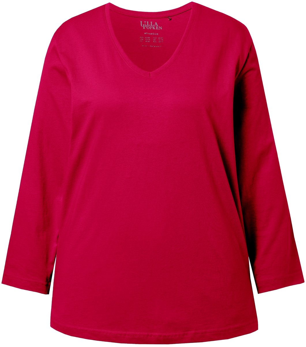 Ulla Popken - Dames - Shirt V-hals relaxed lange mouw - Rood - Maat 54+