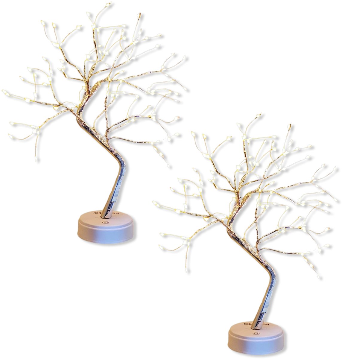2 stuks 50 cm Afstandsbedienbare Boomverlichting – 108 Warmwitte LED's USB/Batterij – 8 Verlichtingsmodi En Timerfunctie – Voor Kerstmis, Bruiloften, Feesten – Zilveren Takken