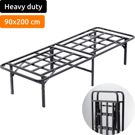 AirSleeperz® opvouwbaar Bedframe Joost Premium - Zwart - 90x200 cm - 1 persoons vouwbed - Heavy duty: draagkracht 130 kg