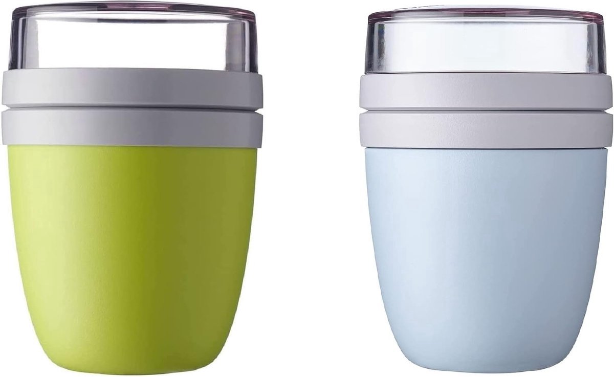 Stunq® Lunchpot, 2-delig, Limited Edition Lemon Lime/Nordic Blue, 500 ml, praktische reisbeker, yoghurtbeker, to-go beker, geschikt voor diepvriezer, magnetron en vaatwasser, 700 ml