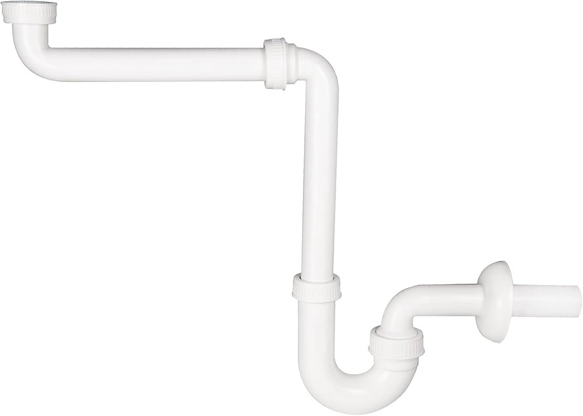 Wastafel sifon - Afvoerbuis - Ruimtebesparend - 1-weg aansluiting - 1 1/4 inch - Wit