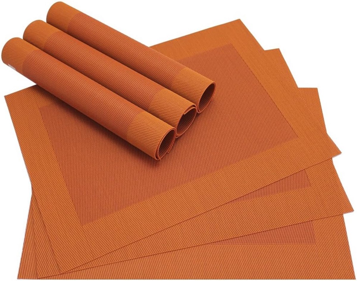 Set van 6 Oranje Geweven Placemats Kunststof 46x33 cm voor de Eettafel