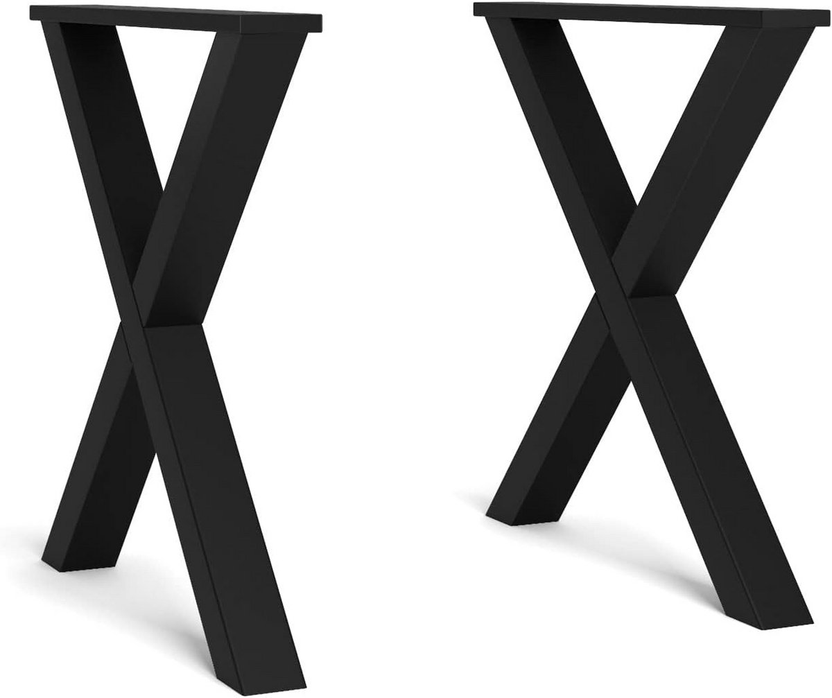 Set van 2 Zwarte Houten Tafelpoten X-Design 72x72 cm voor Eettafel of Bureau