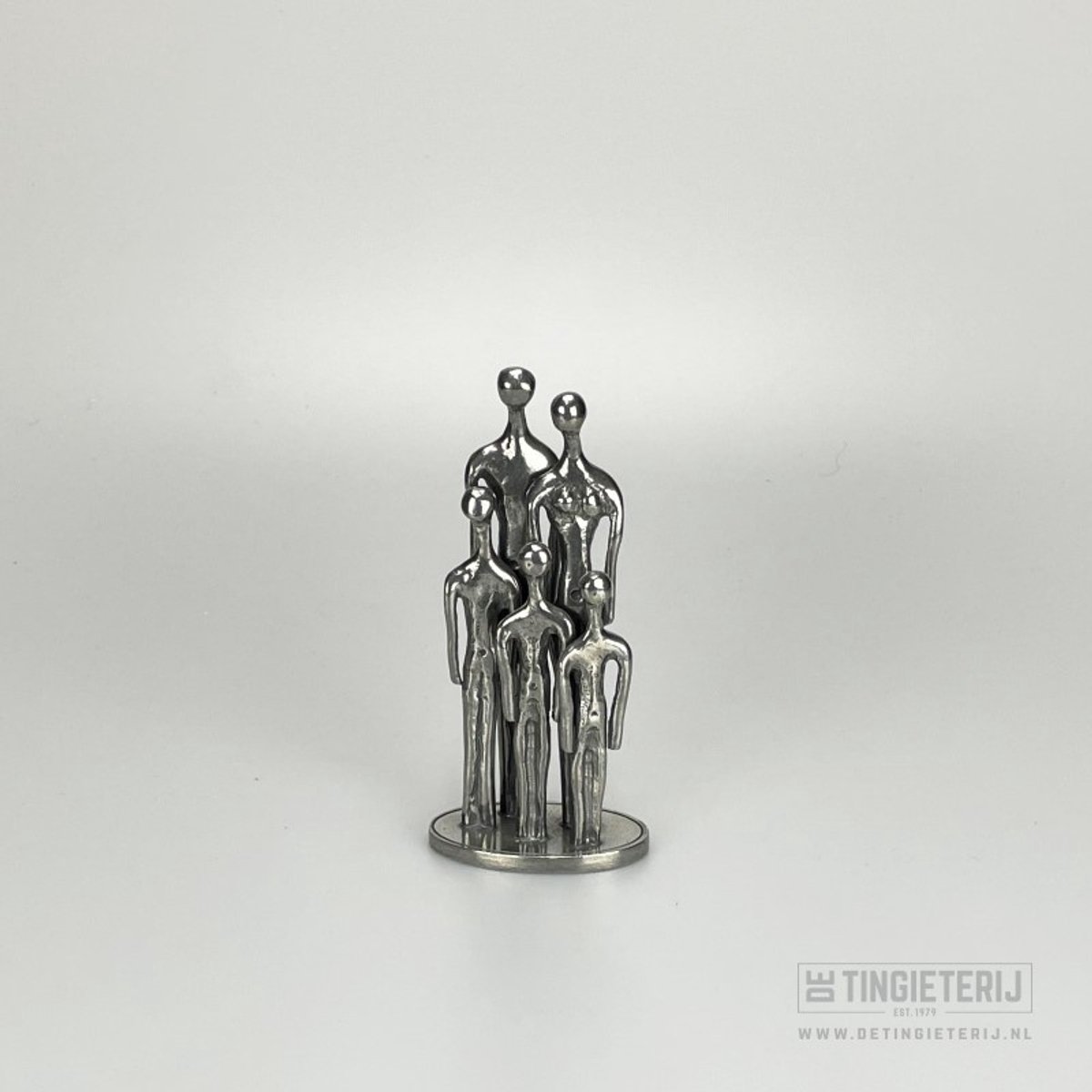 Sculptuur ''Het Gezin - 3 kind (13cm) - Familiebeeldje - Tinnen huwelijk - 10 jaar getrouwd - Vaderdag - Moederdag - Gezinssculptuur