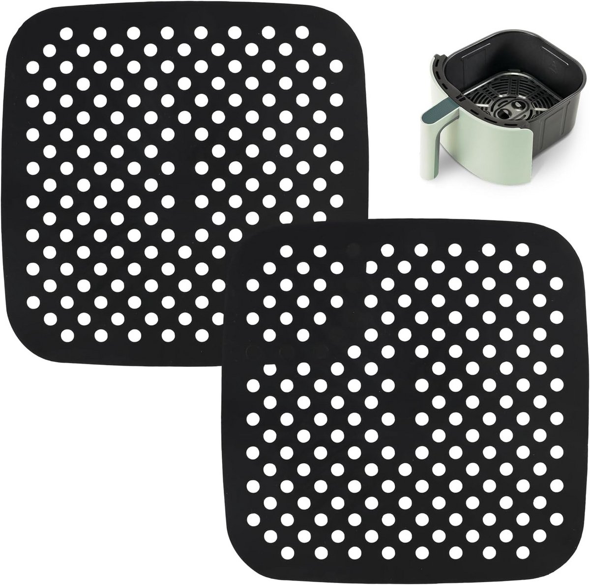2 Stuks Herbruikbare Airfryer Siliconen Matten, Geperforeerd