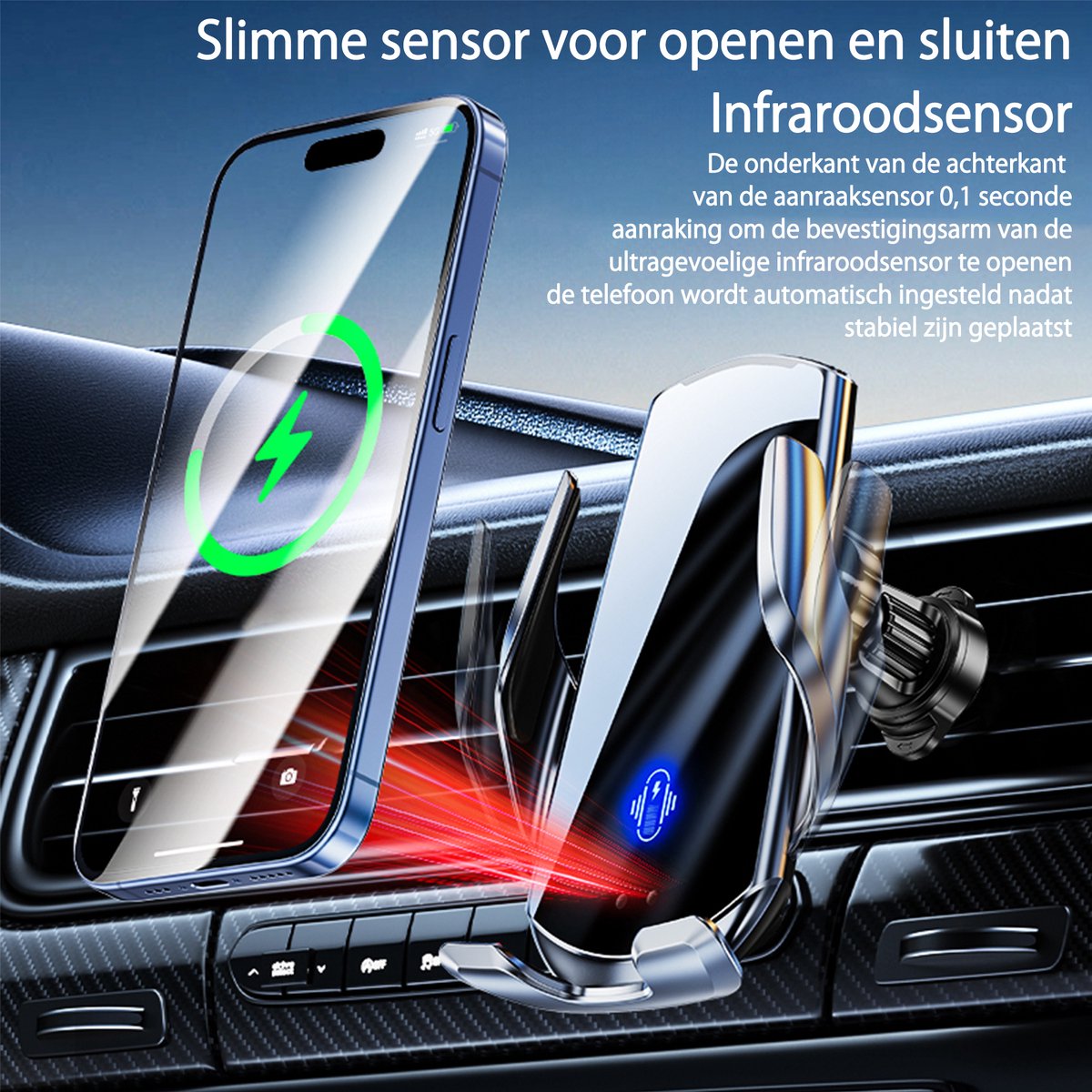 Svintora Hightech Telefoonhouders Auto Ventilatie - Draadloze Oplader Gsm houder -Magnetisch Intelligente sensor Elefoonhouder-Verstelbaar en 360° Draaibaar Autohouder-Auto Accessoires