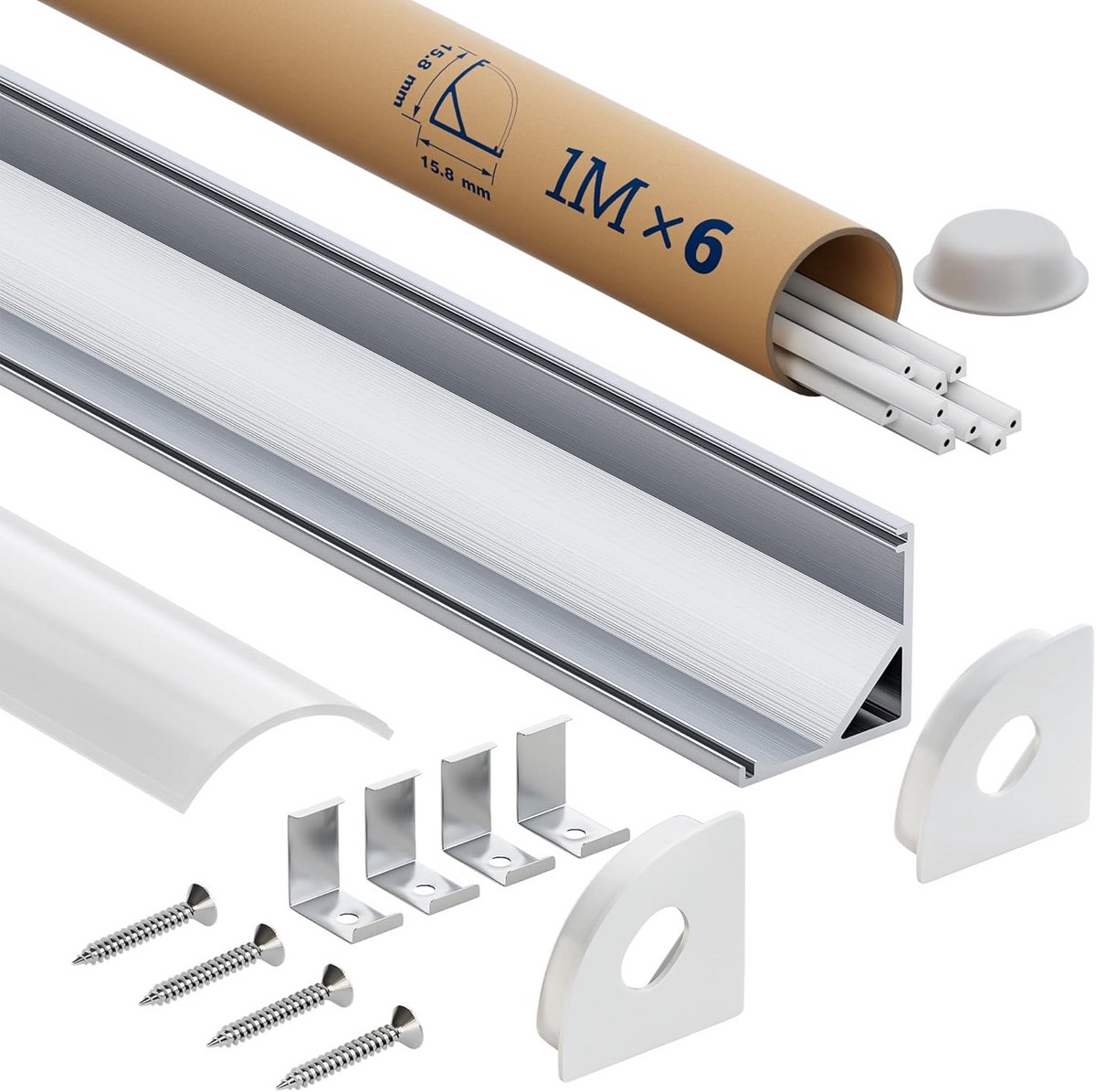 Aluminium LED Hoekprofiel 1m met Diffuser voor LED Strips tot 10mm