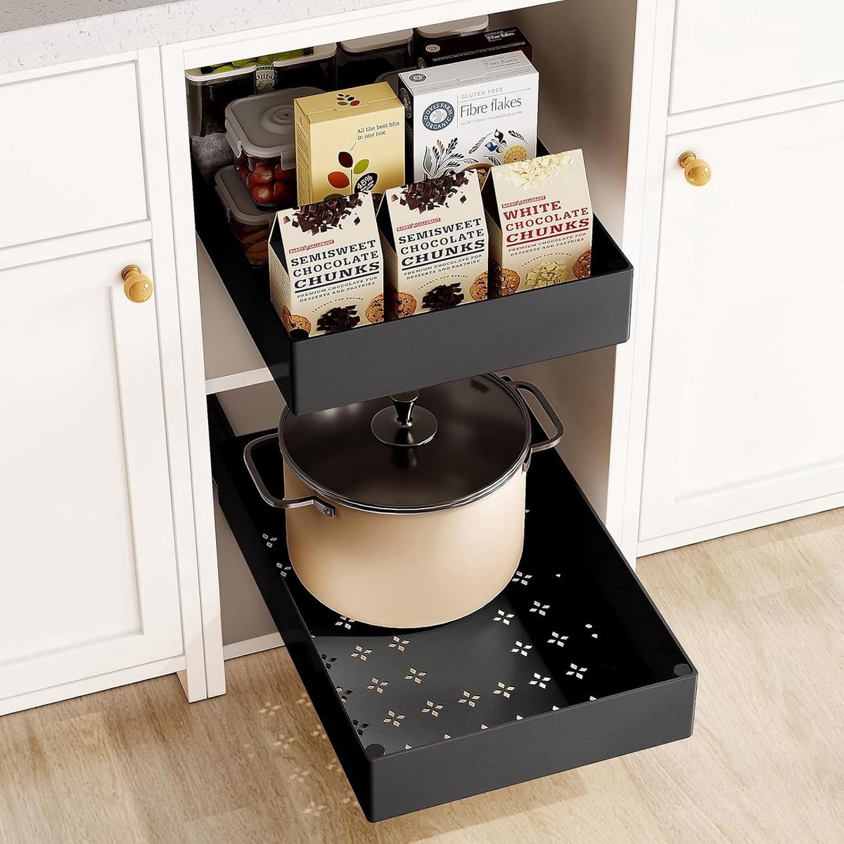 Stunq® Uitschuifbare Telescopische Lade voor Keuken Organisatie, Grote Keukenkast Organisator zonder Boren of Spijkeren