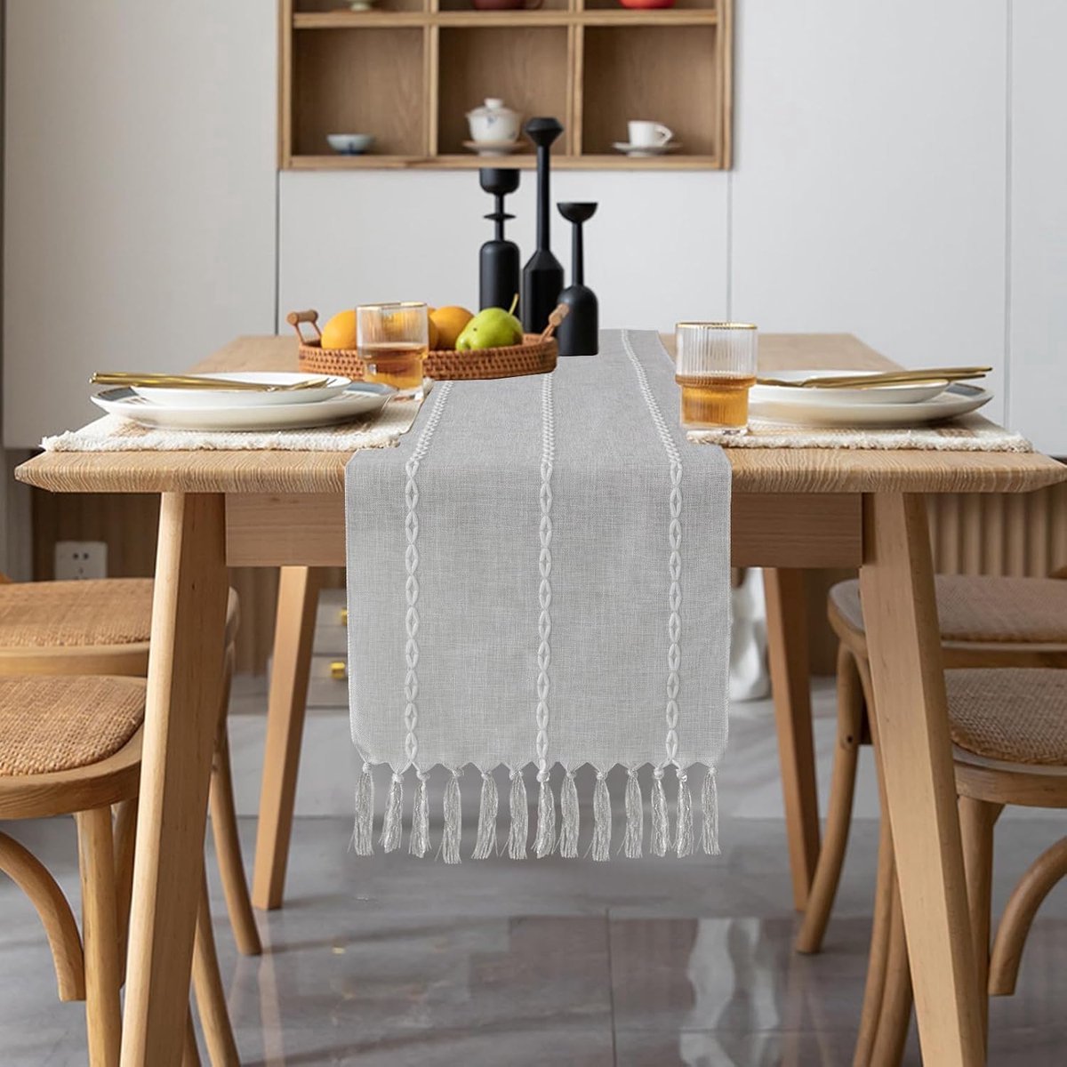 Stunq® Handgeweven Tafelloper met Katoen en Linnen voor Landelijke Tafeldecoratie - 33 x 183 cm