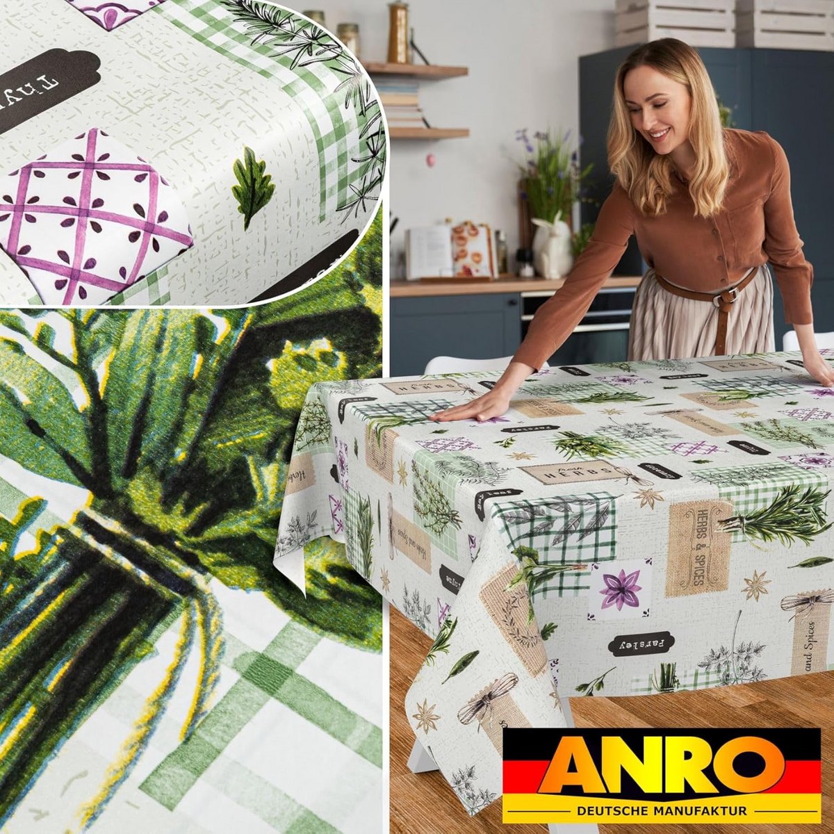 Wasbaar en Waterafstotend Tafelkleed met Kruidenprint, 300x140 cm