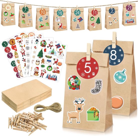 Kerst etiketten, zelfklevend, 300 stuks kraftpapier