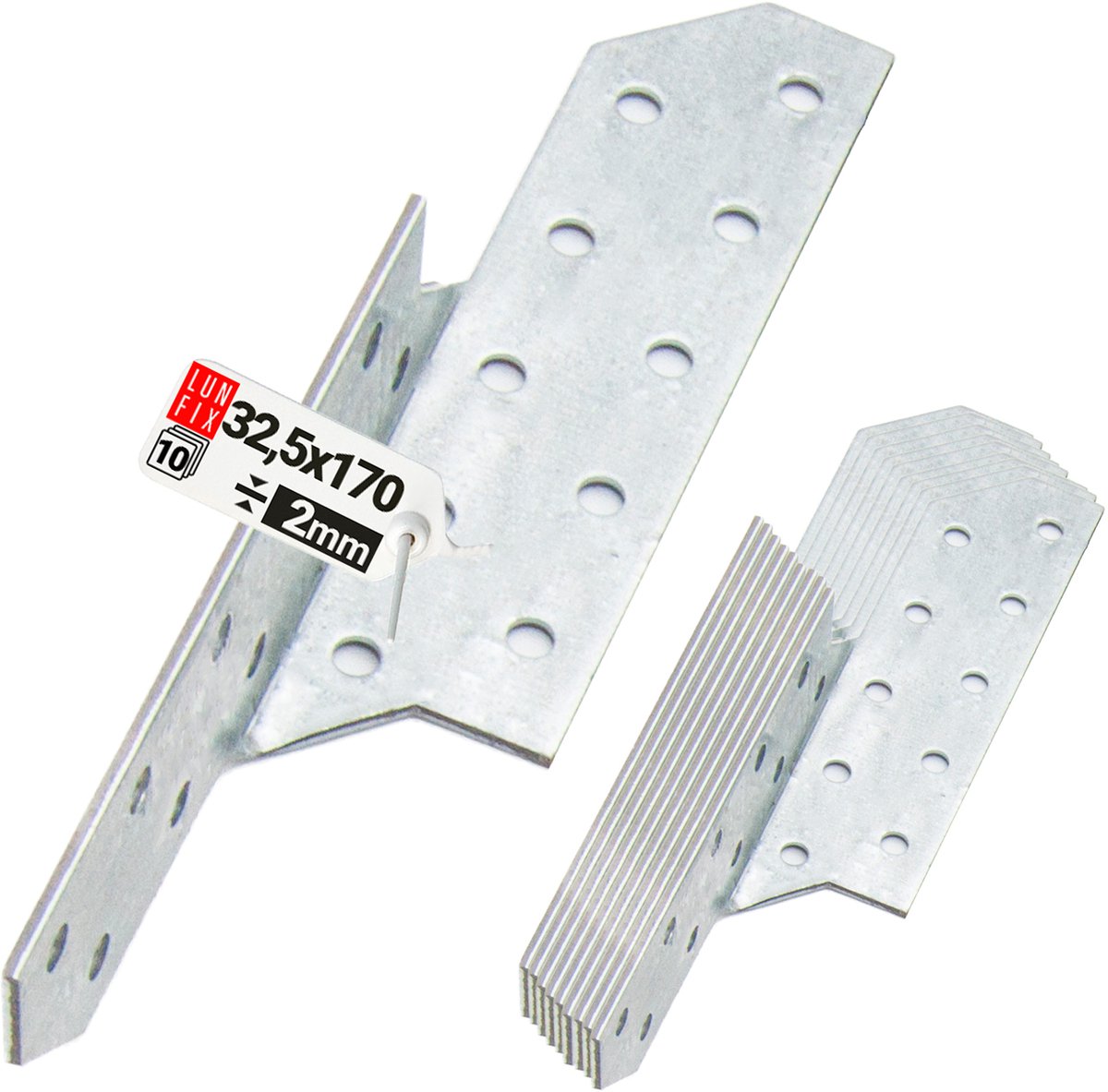 LUN FIX - Sparrenpfettenanker - Verzinkt - 32x170mm - 10 stuks - Schwerlast-Winkelverbinder - Balkenverbinder