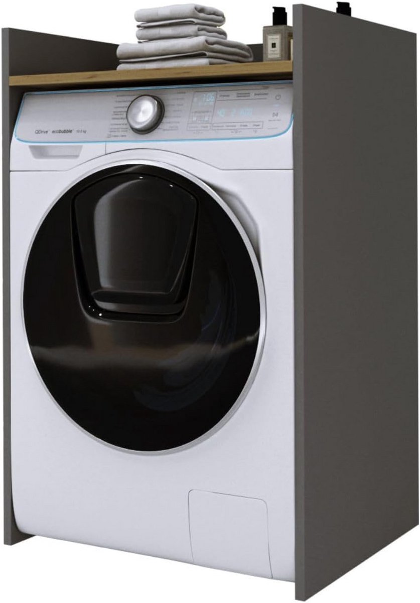 Wastafelmeubel voor Wasmachine met Opbergplank - Antraciet/Eiken, Ruimtebesparend