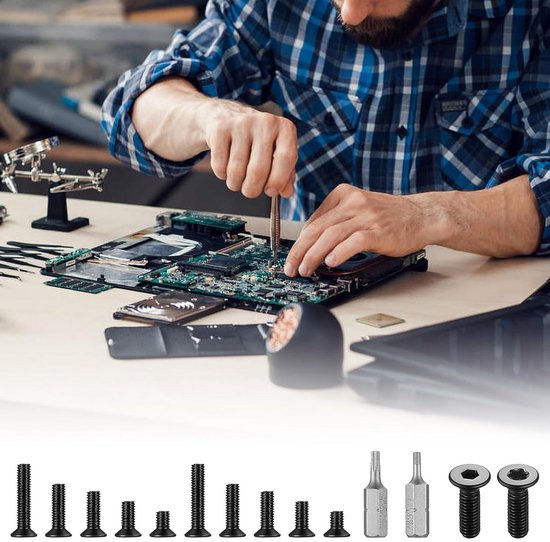 620 Stuks M3 Schroevenset – Verzonken Kop, Inbus En Torx, Zwart, Volledige Schroefdraad, Inclusief Bits, Koolstofstaal 10.9, Voor Precisie, Meubels En Auto's