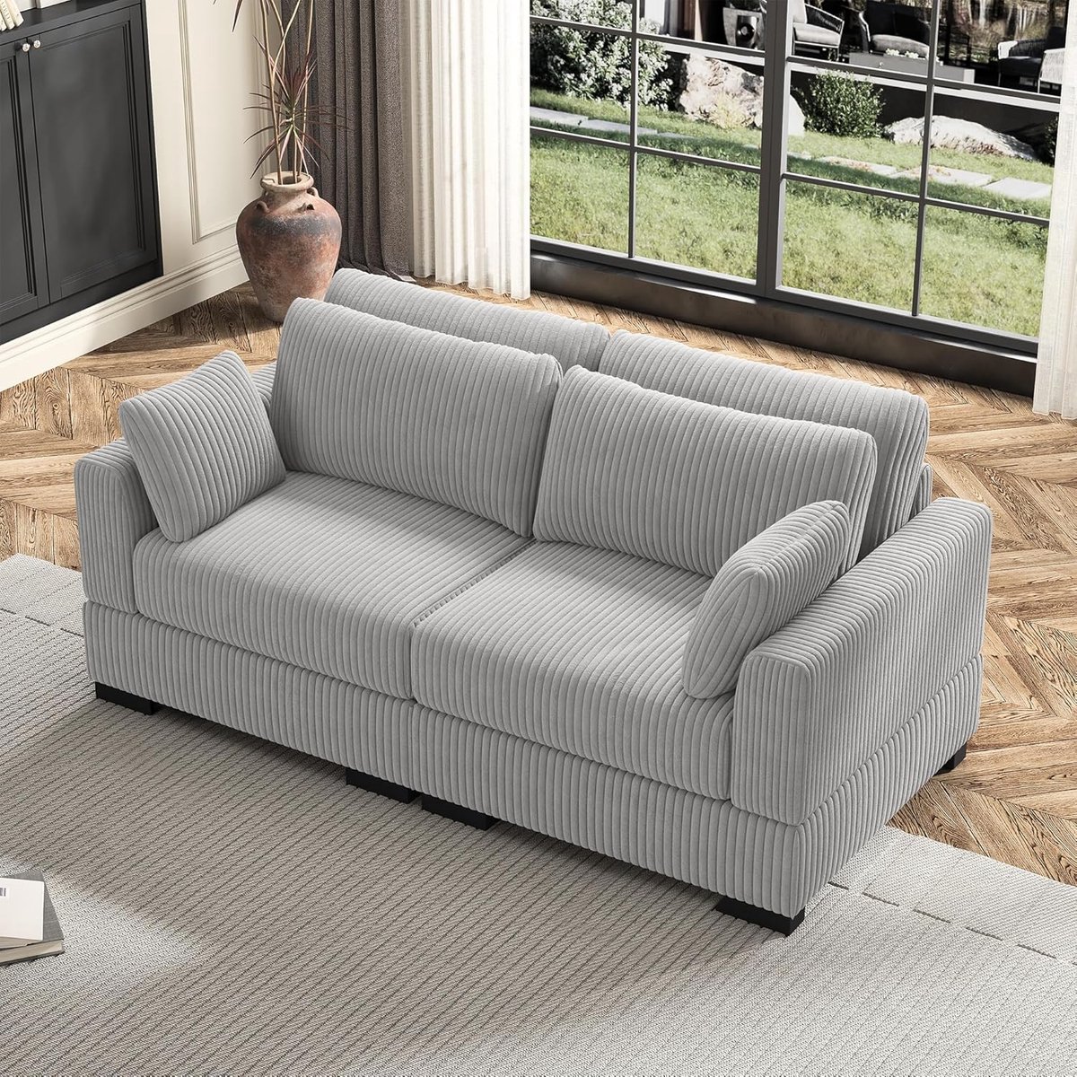 Modulaire Hoekbank met Slaapfunctie en Bedkast, Corduroy Stoffering, Omvormbare L-vormige Bank met Arm- en Rugleuningen, Opbergruimte, Comfortabele 2-3 Zitsbank voor Woonkamer en Slaapkamer –